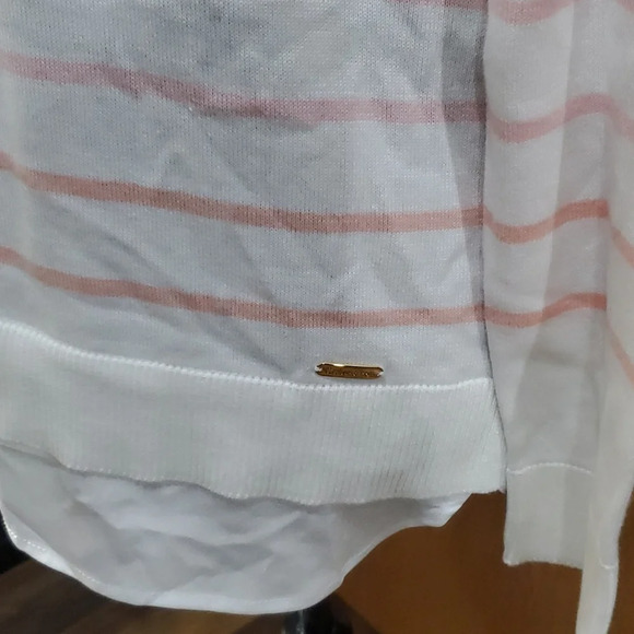 Calvin Klein NWT layered crew neck pastel striped white sweater - Picture 3 of 7